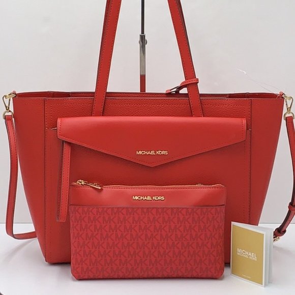 Michael Kors Maisie Large Pebbled Leather 3-in-1 Tote Bag Flame multi color - Picture 1 of 16